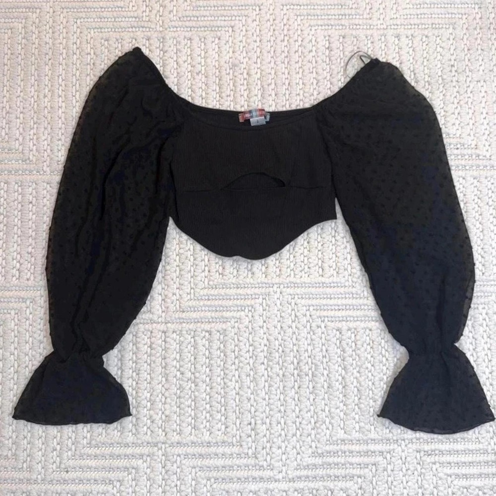 Urban Outfitters Black cropped corset top with puff long sleeves
